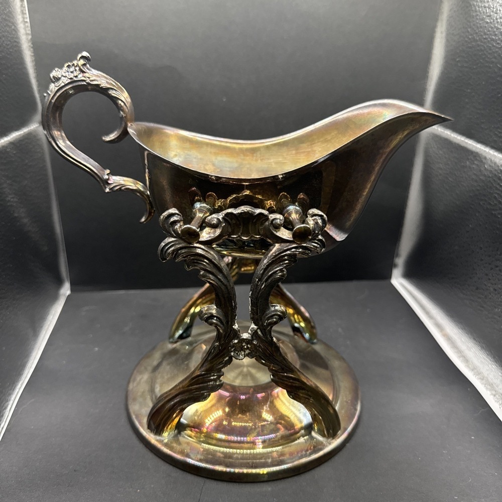 Vintage F.B. Roger's Silver Company Sauce / Gravy Boat with Candle Warmer